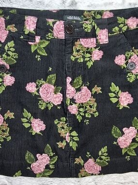 Wild Fable Black Corduroy Mini Skirt with Pink Rose Print